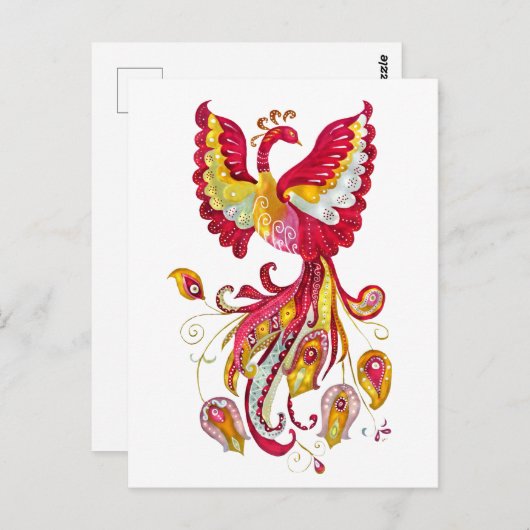 Firebird mit Aquarellfarbe oder Phoenix Fantasy Bi Postkarte (Vorne/Hinten)