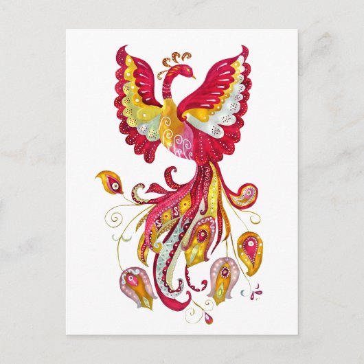 Firebird mit Aquarellfarbe oder Phoenix Fantasy Bi Postkarte (Vorderseite)