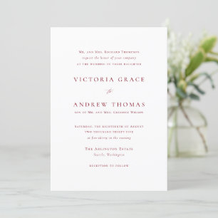 Firebrick Red Simple Typografy Formal Wedding Einladung