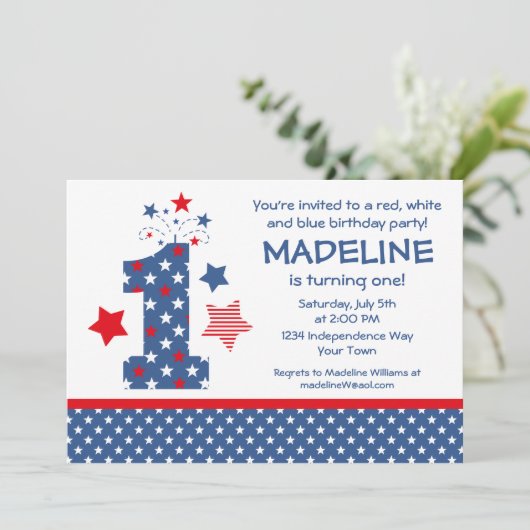 Firecracker 1. Geburtstag Einladung (Stehend Vorderseite)