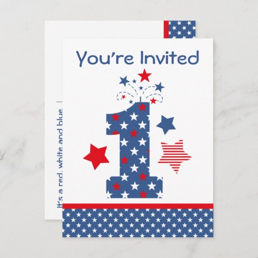 Firecracker 1. Geburtstag Postkarte Einladung (Vorne/Hinten)