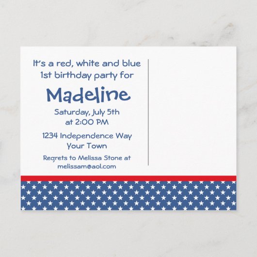 Firecracker 1. Geburtstag Postkarte Einladung (Rückseite)