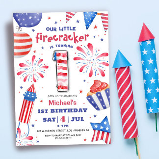 Firecracker 4. Juli 1. Geburtstag Patriotic Niedli Einladung