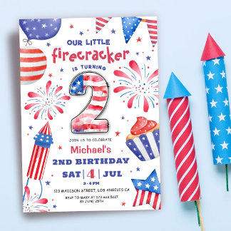 Firecracker 4. Juli 2. Geburtstag Patriotic Niedli Einladung