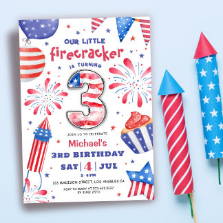 Firecracker 4. Juli 3. Geburtstag Patriotic Niedli Einladung