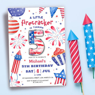 Firecracker 4. Juli 5. Geburtstag Patriotisch Nied Einladung