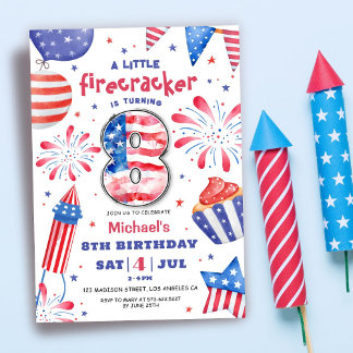 Firecracker 4. Juli 8. Geburtstag Patriotic Niedli Einladung