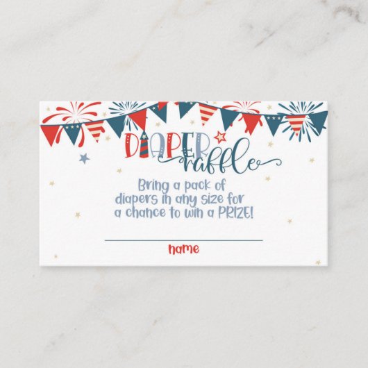 Firecracker 4. Juli Baby Duwer Diaper Raffle Begleitkarte (Vorderseite)
