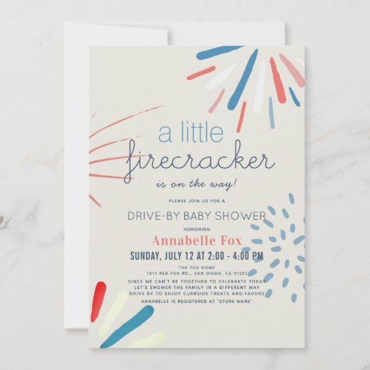 Firecracker 4. Juli Drive-by Baby Shower Einladung (Vorderseite)