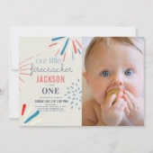 Firecracker 4. Juli Feuerwerk Foto 1. Geburtstag Einladung (Vorderseite)