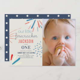 Firecracker 4. Juli Feuerwerk Foto 1. Geburtstag Einladung