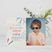 Firecracker 4. Juli Feuerwerk Foto Geburtstag Einladung (Stehend Vorderseite)