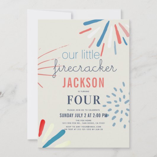 Firecracker 4. Juli Feuerwerke Geburtstag Einladung (Vorderseite)