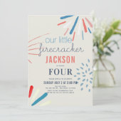 Firecracker 4. Juli Feuerwerke Geburtstag Einladung (Stehend Vorderseite)