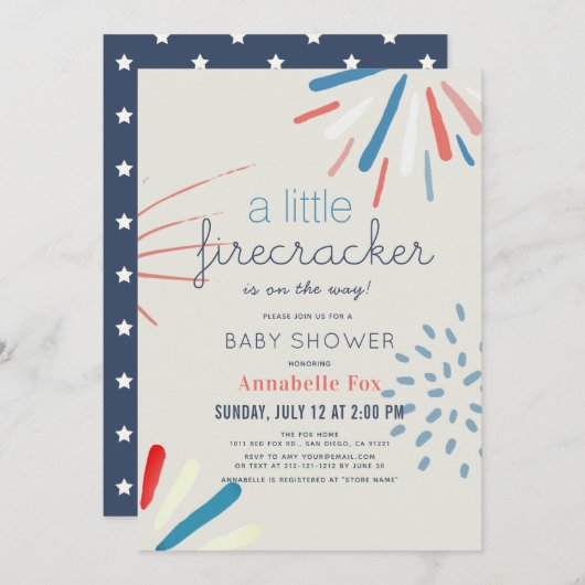 Firecracker 4. Juli Fireworks Baby Shower Einladung (Vorne/Hinten)