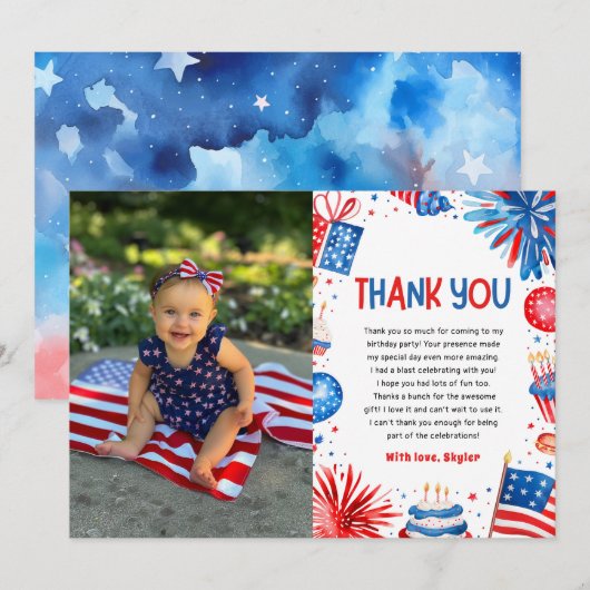Firecracker 4. Juli Geburtstag Danke, Karte (Vorne/Hinten)