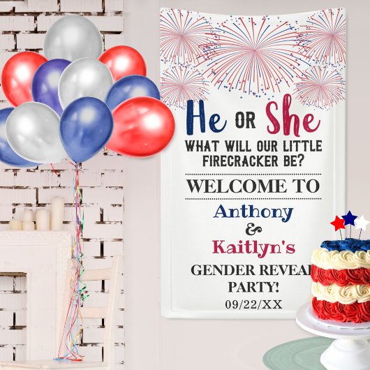 Firecracker 4. Juli Gender Reveal Party Banner