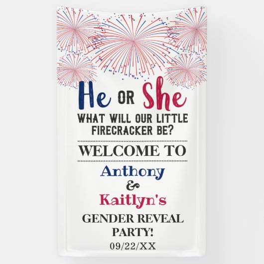 Firecracker 4. Juli Gender Reveal Party Banner (Vertikal)