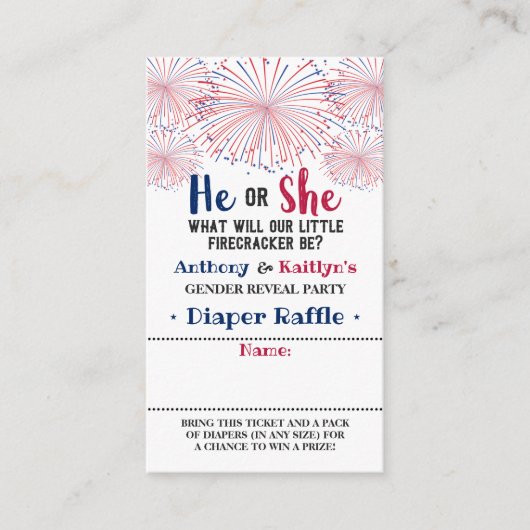 Firecracker 4. Juli Gender Reveal Party Begleitkarte (Vorderseite)