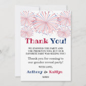 Firecracker 4. Juli Gender Reveal Party Dankeskarte (Vorderseite)