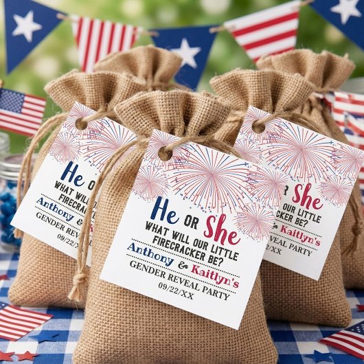 Firecracker 4. Juli Gender Reveal Party Geschenkanhänger