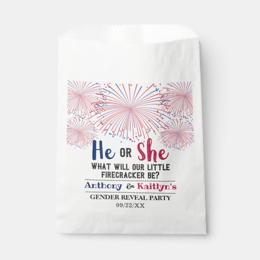 Firecracker 4. Juli Gender Reveal Party Geschenktütchen (Vorderseite)