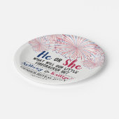 Firecracker 4. Juli Gender Reveal Party Pappteller (Schrägansicht)