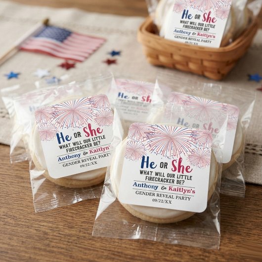 Firecracker 4. Juli Gender Reveal Party Quadratischer Aufkleber