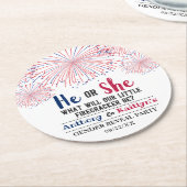 Firecracker 4. Juli Gender Reveal Party Runder Pappuntersetzer (Angewinkelt)