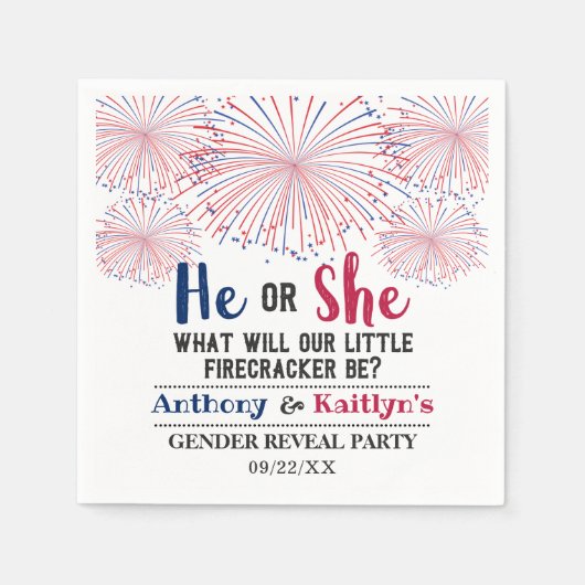 Firecracker 4. Juli Gender Reveal Party Serviette (Vorderseite)