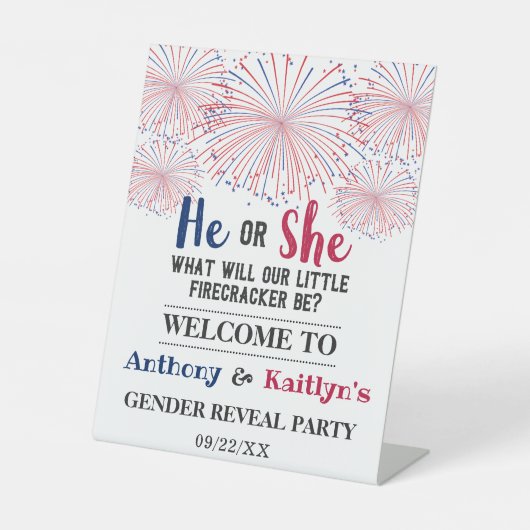 Firecracker 4. Juli Gender Reveal Party Sockelschild (Vorderseite)