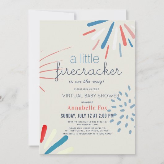 Firecracker 4. Juli Virtual Baby Shower Einladung (Vorderseite)