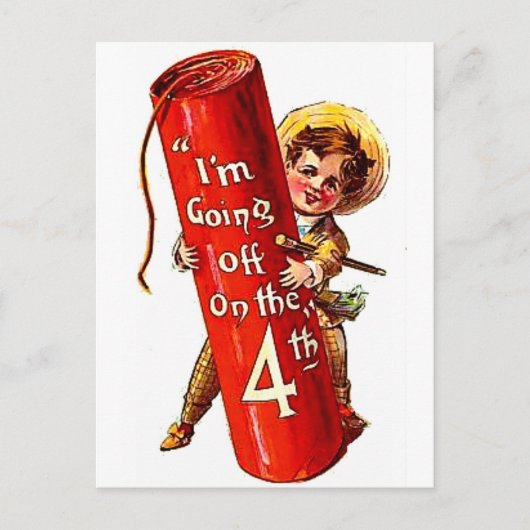 Firecracker Boy Joke 4. Juli Vintage Postkarte Art (Vorderseite)