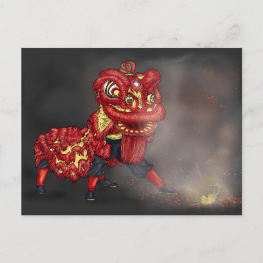 Firecracker Illustration der chinesischen Löwentän Postkarte (Vorderseite)