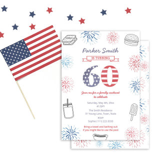 Firecracker Red White and Blue 60. Geburtstagspart Einladung
