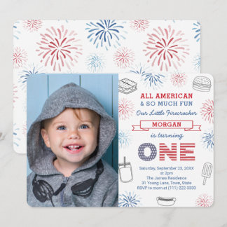 Firecracker Red White Blue 1. Geburtstag Party Einladung