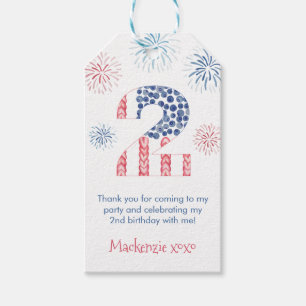 Firecracker Red White Zwei Geburtstags Party Geschenkanhänger