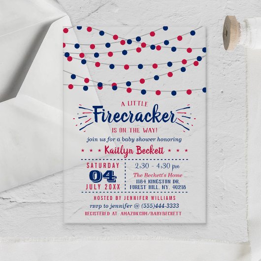 Firecracker unterwegs! Babydusche am 4. Juli Acryleinladungen