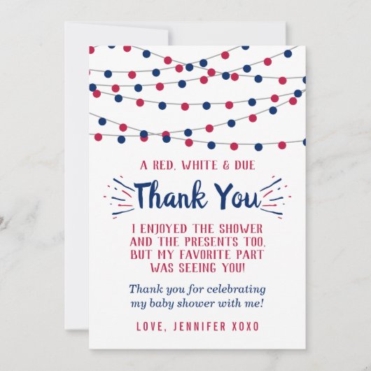 Firecracker unterwegs! Babydusche am 4. Juli Dankeskarte (Vorderseite)