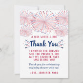 Firecracker unterwegs! Babydusche am 4. Juli Dankeskarte (Vorderseite)