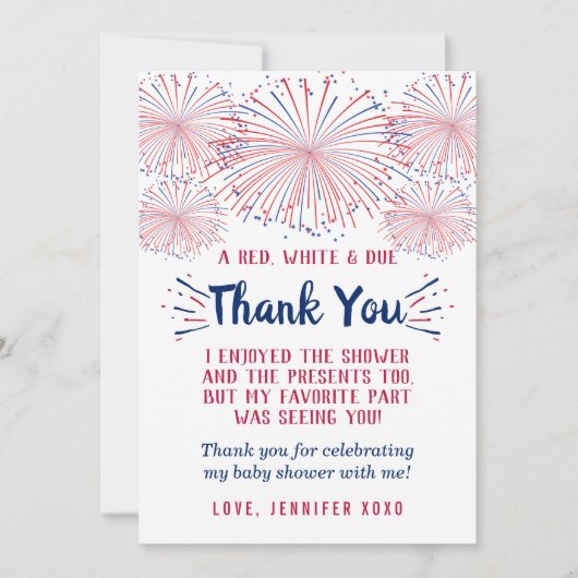 Firecracker unterwegs! Babydusche am 4. Juli Dankeskarte (Vorderseite)