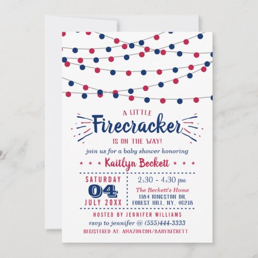 Firecracker unterwegs! Babydusche am 4. Juli Einladung (Vorderseite)