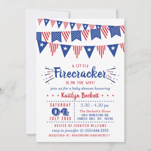 Firecracker unterwegs! Babydusche am 4. Juli Einladung (Vorderseite)