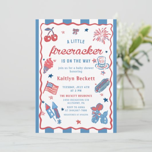 Firecracker unterwegs! Babydusche am 4. Juli Einladung (Stehend Vorderseite)