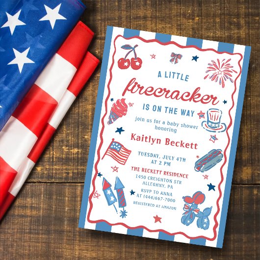 Firecracker unterwegs! Babydusche am 4. Juli Einladung