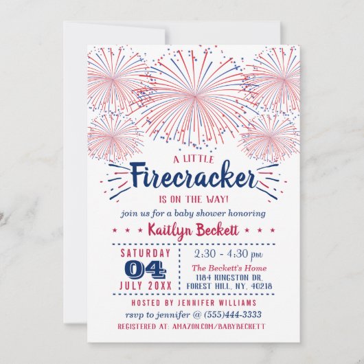 Firecracker unterwegs! Babydusche am 4. Juli Einladung (Vorderseite)