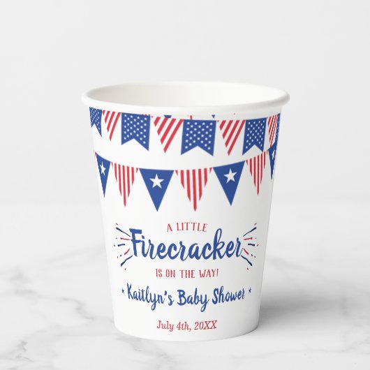 Firecracker unterwegs! Babydusche am 4. Juli Pappbecher (Rückseite)