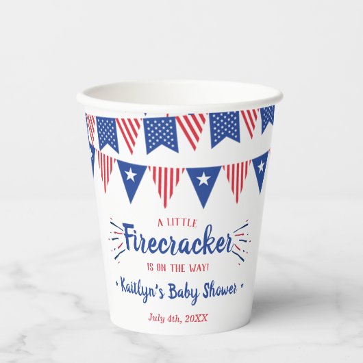 Firecracker unterwegs! Babydusche am 4. Juli Pappbecher (Vorderseite)