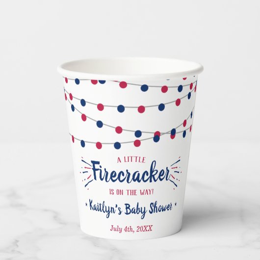 Firecracker unterwegs! Babydusche am 4. Juli Pappbecher (Rückseite)