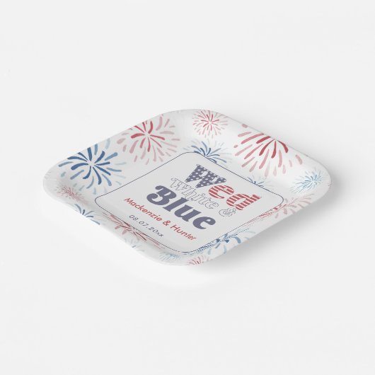 Firecracker Wed White Blue Backyard Polterabend Pappteller (Gewinkelt)